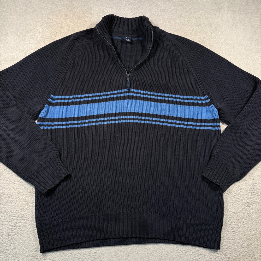 Vintage Y2K Gap Quarter Zip Ribbed Knit Heavy Cotton Sweater Mens XXL Striped